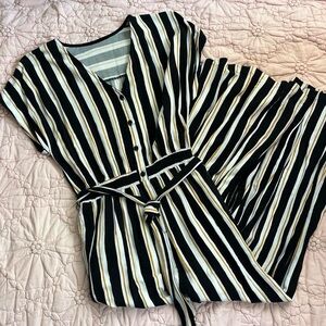 Black, White, and Yellow Striped Jumpsuit
